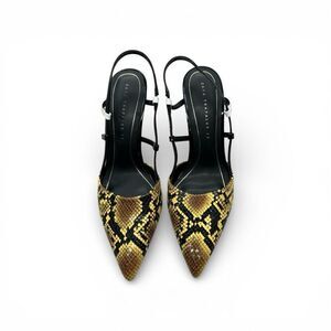 Zara Trafaluc Yellow Snakeskin Slingback Stiletto Heels Pointed Toe Size 38